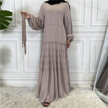 Doppelter Chiffon mit großem Saum, lockeres islamisches Abaya-Damenkleid