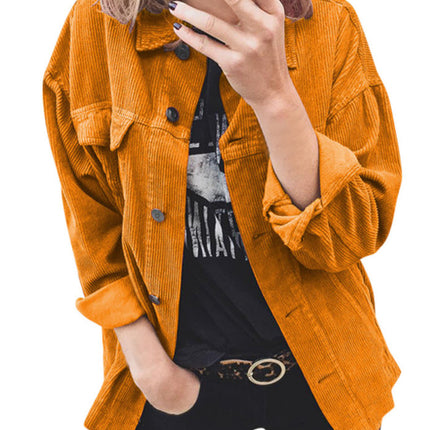 Women's Autumn Corduroy Button Cardigan Long Sleeve Lapel Loose Thick Shirt
