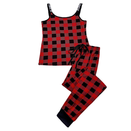 Damen Homewear rot karierte Hosenträger Hosen Pyjama Set
