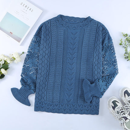 Wholesale Women's Long Sleeve Pullover Lace Sexy Knit Fashion Top