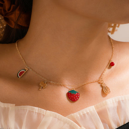 Strawberry Watermelon Drip Single Layer Necklace