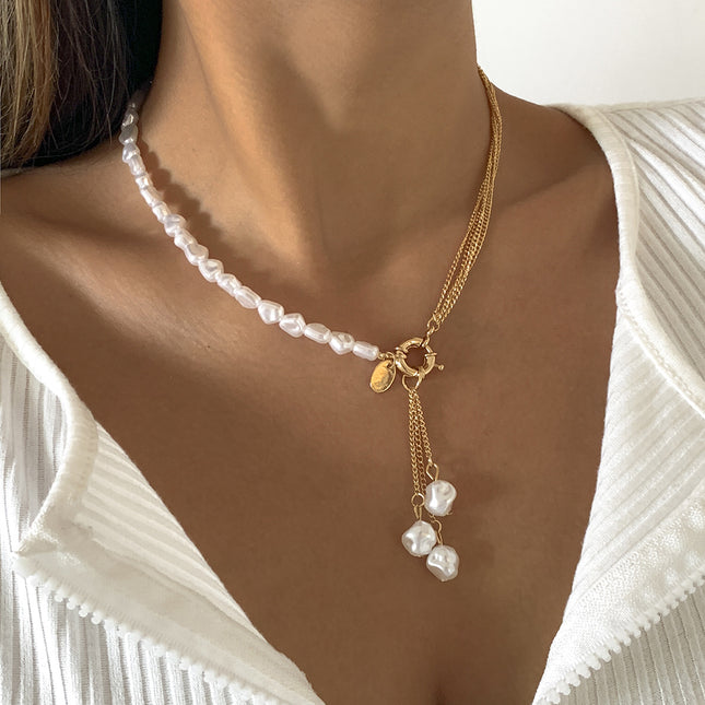 Shaped Pearl Tassel Necklace Simple Multilayer Chain Necklace