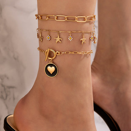 Ladies Love Drip Oil Tag Three Layer Anklet