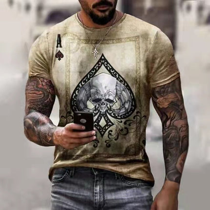 Camiseta de manga corta para hombre de póquer con impresión digital 3D de verano