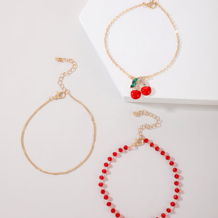 Red Rice Bead Beaded Multilayer Anklet