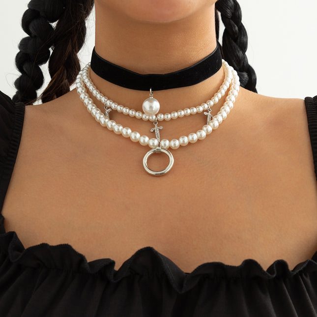 Strass Dolch Halskette Perle mehrschichtige Halskette