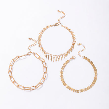 Ladies Simple Fringe Thick Chain Gold Fashion Three Piece Anklet