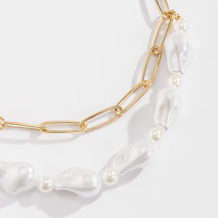 Collar de clavícula de perlas de imitación con forma geométrica simple
