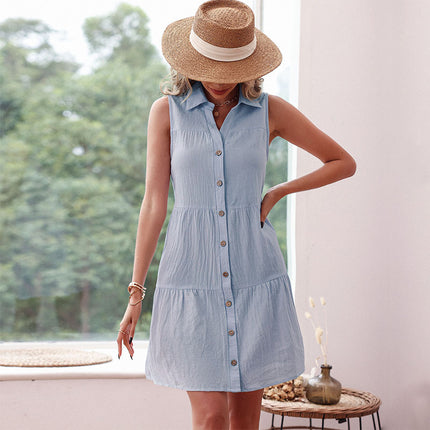 Ärmelloses A-Linien-Strickjacken-Hemdkleid mit Revers für Sommerfrauen
