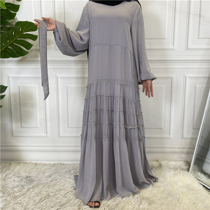 Doppelter Chiffon mit großem Saum, lockeres islamisches Abaya-Damenkleid
