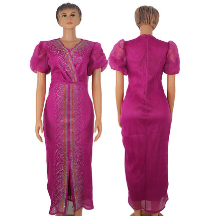 Afrikanisches Frauen-Großhandelskleid, elastisches Maxikleid mit V-Ausschnitt