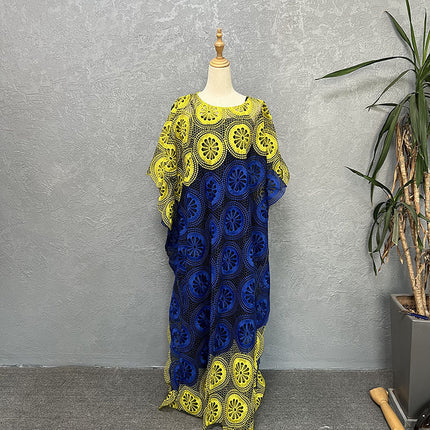 Wholesale African Ladies Embroidered Lace Dolman Sleeve Robe Dress