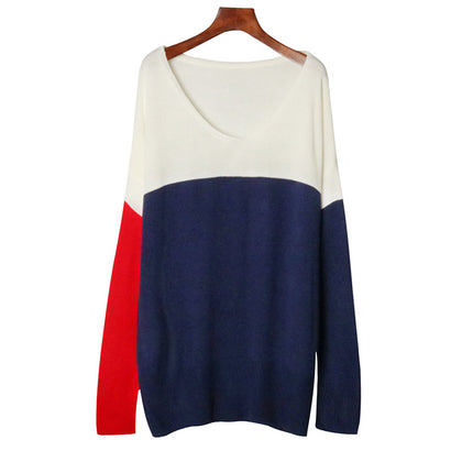 Wholesale Women's Autumn Winter Contrasting Color Knitted Sweater