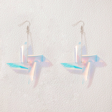 Laser Acrylic Pinwheel Earrings Color Sequins Irregular Ear Hooks