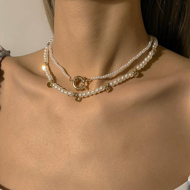 Millet Pearl Necklace Stitching Metal Chain Clavicle Necklace
