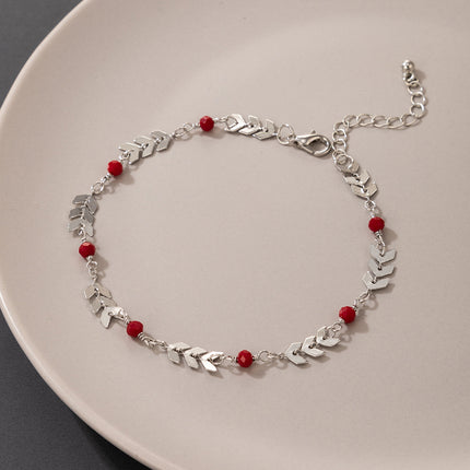 Wholesale Simple Silver Airplane Chain Red Beads Single Layer Anklet