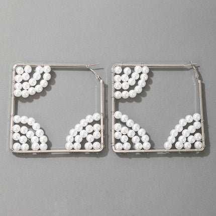 Pearl Beaded Square Geometric Cutout Earrings