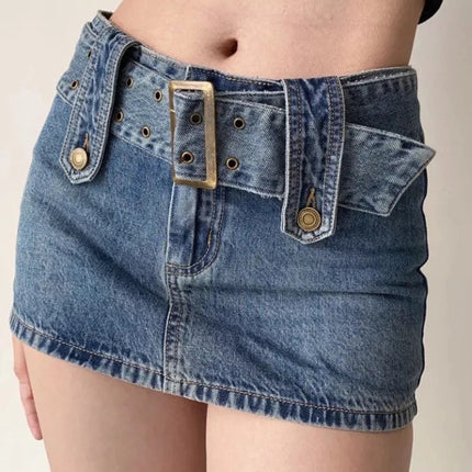 Wholesale Ladies Fashion Belted Insurance Pants Stretch Denim Skirt