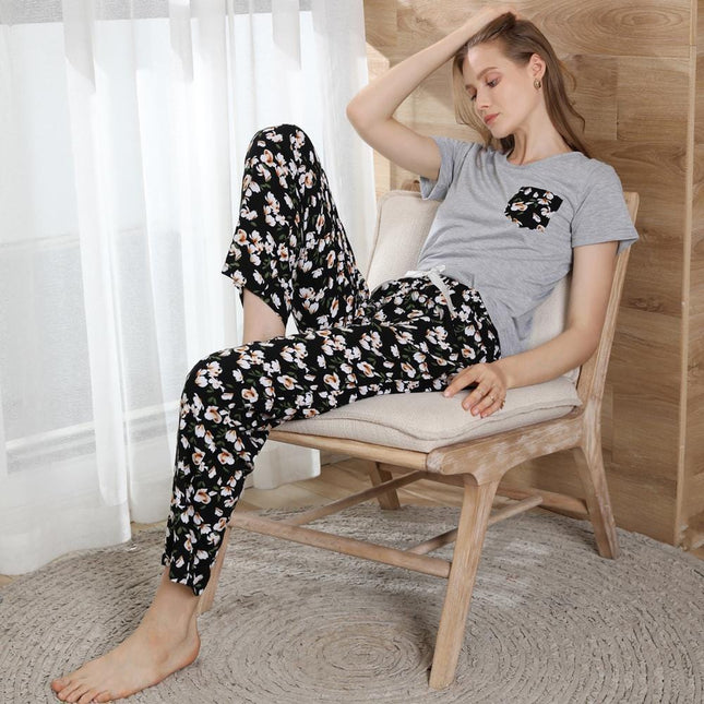 Conjunto de pijama de mujer con pantalones de manga corta y ropa de casa