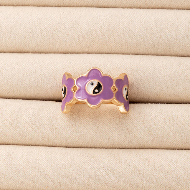 Wholesale Fashion Cute Alloy Drip Oil Purple Flower Ring