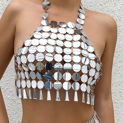 Nähende rückenfreie Bikini-Körperkette, glänzende Pailletten-Brustkette