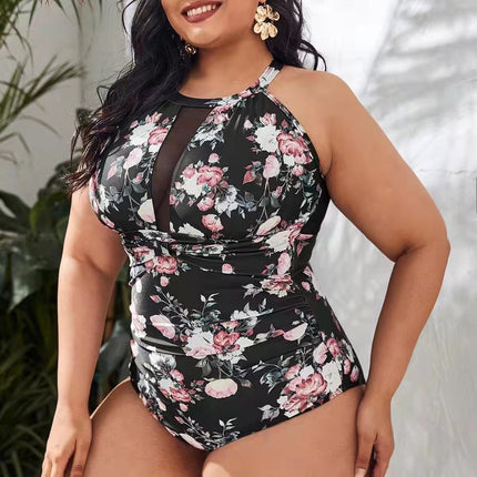 Wholesale Women's One-Piece Plus Size Bikini Printed Mesh Swimsuit