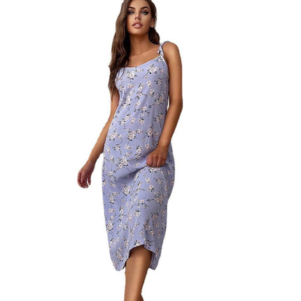 Damen Nachthemd Frühling Sommer Schlafanzug mit langen Trägern Homewear
