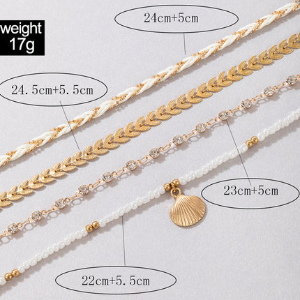 Rice Beaded Beaded Rope Shell Four Layer Anklet Aircraft Chain Multilayer Foot Ornament