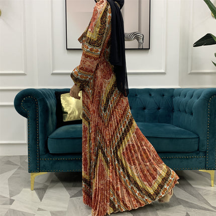 Muslimische Damenmode bedrucktes, plissiertes, langes Swing-Kleid