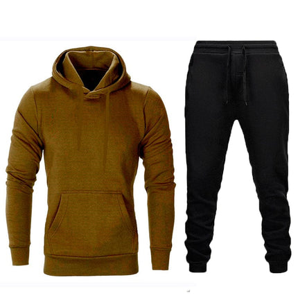 Wholesale  Men's Sports Leisure Solid Color Fleece Hoodies Jogger Set