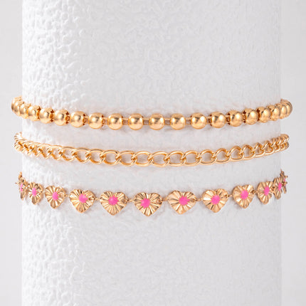 Pink Oil Drops Love Three Layer Anklet