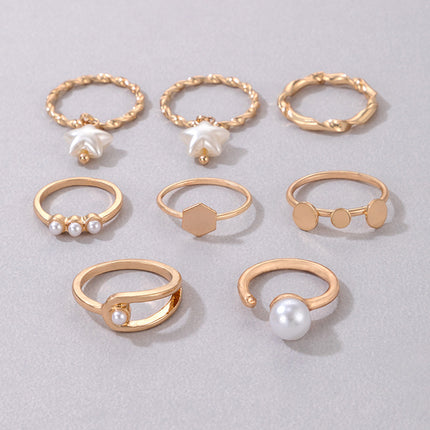 Pearl Pentacle Set of Eight Rings