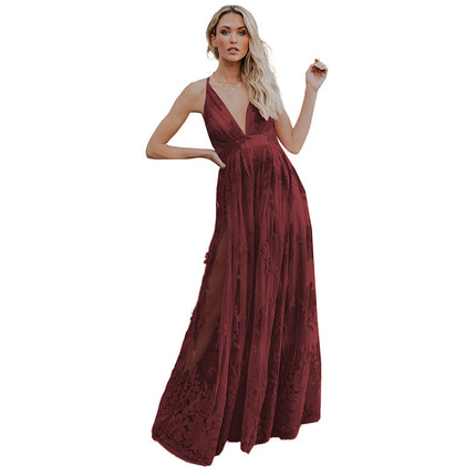 Wholesale Women's Low V-Neck Sleeveless Sling Maxi Dress