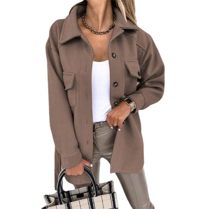 Wholesale Women's Long Sleeve Elegant Solid Color Lapel Button Lace-Up Woolen Jacket