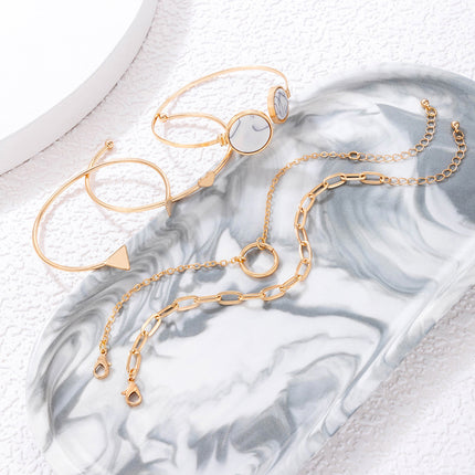 Gemstone-embellished Open Heart Triangle Bracelet Set