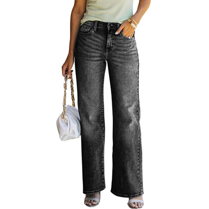 Jeans elásticos de pierna ancha sueltos para mujer