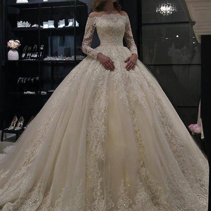 Wholesale Off Shoulder Bridal Lace Princess Wedding Dresses