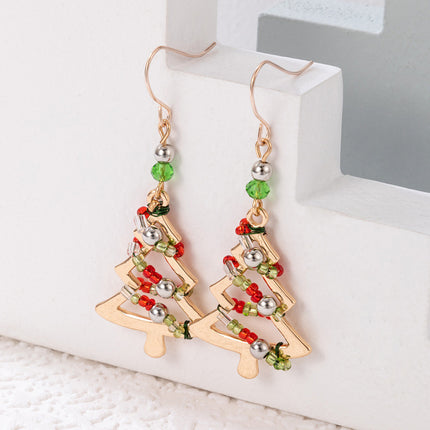 Colorful Christmas Tree Hand Beaded Cartoon Earrings