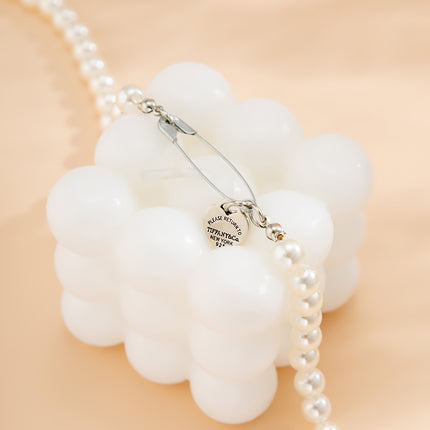 Pearl Clavicle Necklace Heart Letter Tag Pendant