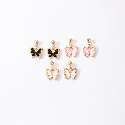 Oil Drop Butterfly Geometric Animal Three-Piece Earrings