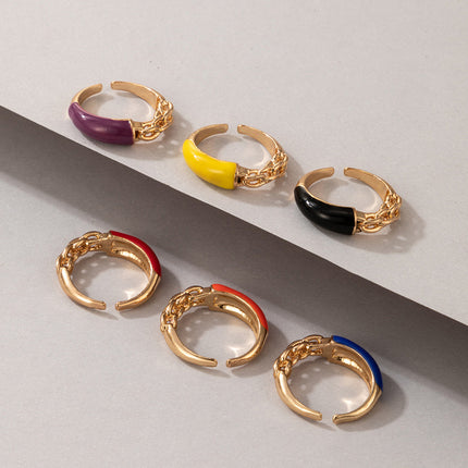 Set of 6 Colorful Asymmetric Clasp Open Rings