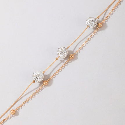 White Ball Set Rhinestone Alloy Ball Chain Anklet Two-piece Set