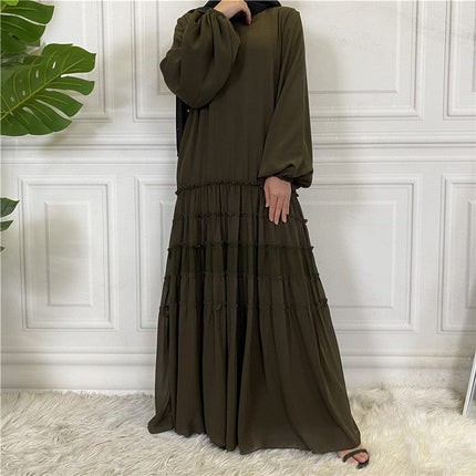 Vestido de mujer islámica Abaya suelta con dobladillo grande de gasa doble
