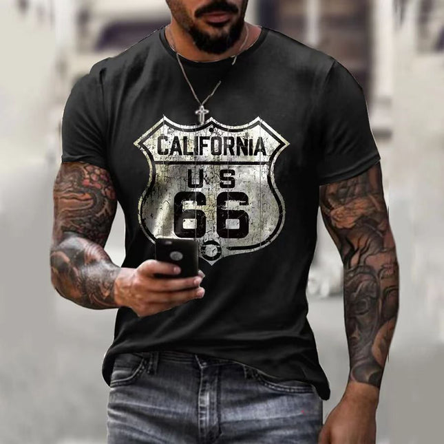 Wholesale Men's Summer Fashion Route Print Short Sleeve T-Shirt