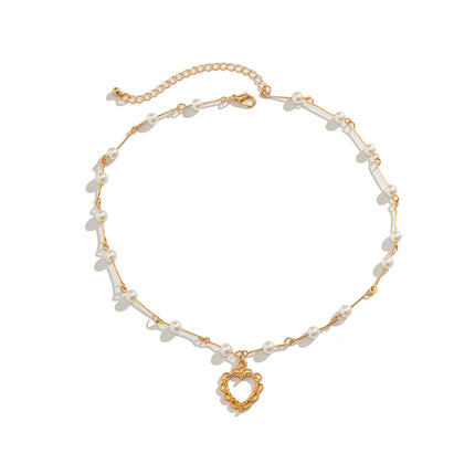 Heart Pendant Necklace Women Pearl Chain Necklace