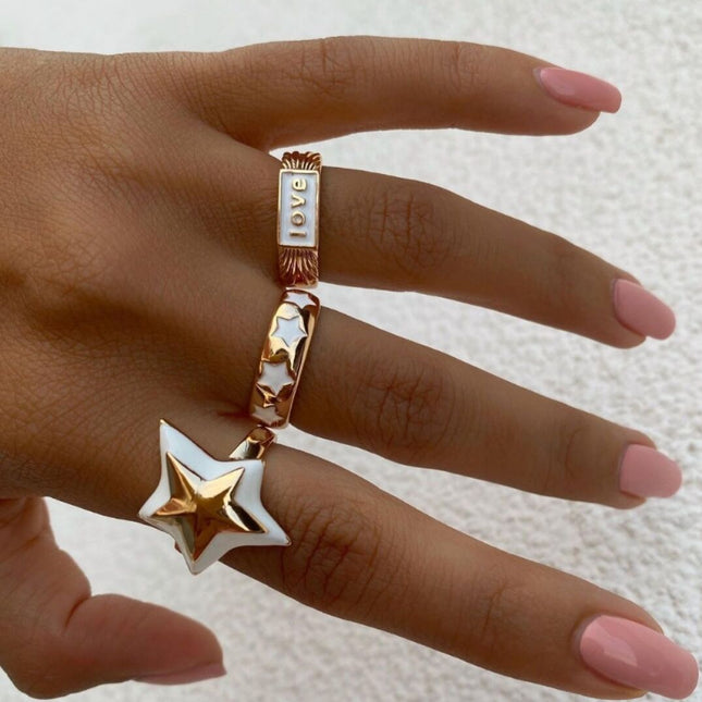Wholesale Fashion Irregular Star White Drip Oil Ring Three Pieces