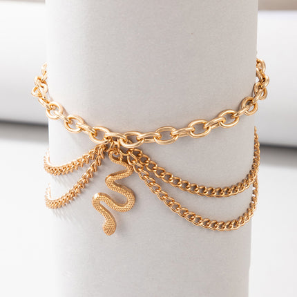 Gold Heart Chain Anklet Fringed Snake Pendant Triple Anklet