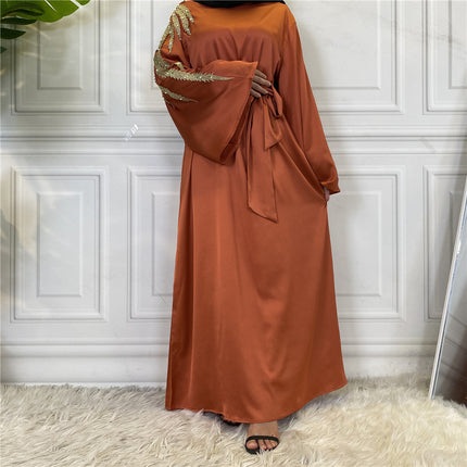 Vestido Abaya de Dubái de Oriente Medio con panel de perlas para mujer
