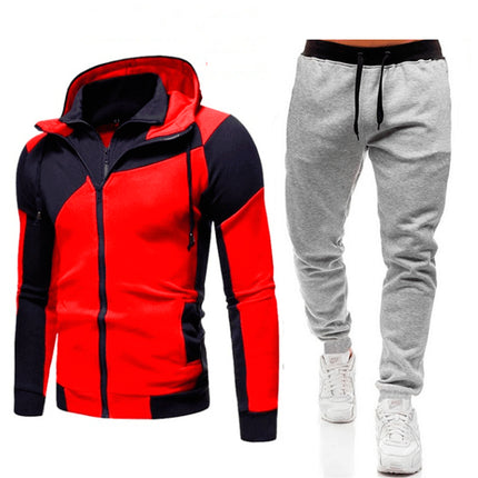 Wholesale Men's Double Zip Hooded Cardigan Hoodies Jogger Two Piece Set