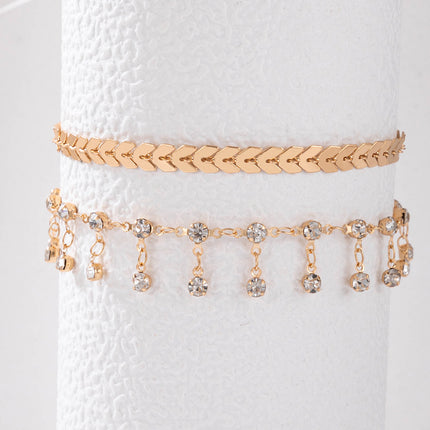 Rhinestone Tassel Double Anklet Geometric Aircraft Chain Multilayer Anklet